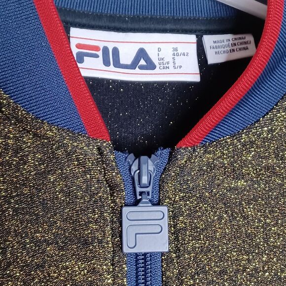 Fila Jacket Womens Small Glittery Metallic Bomber Full Zip Retro 80s Style - Picture 8 of 12